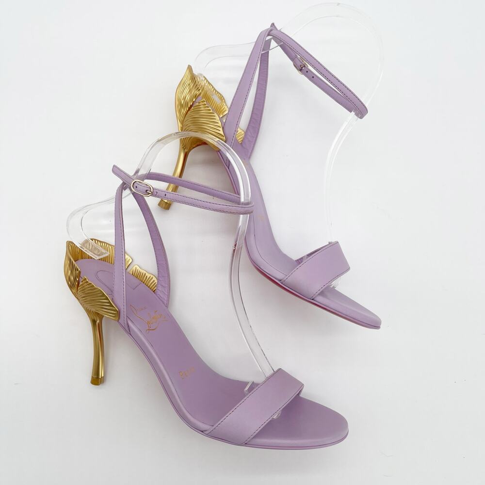 Christian Louboutin Ginko Girl 85 Lavender Ankle Strap Sandal Gold Heels EU 37 - Picture 6 of 16